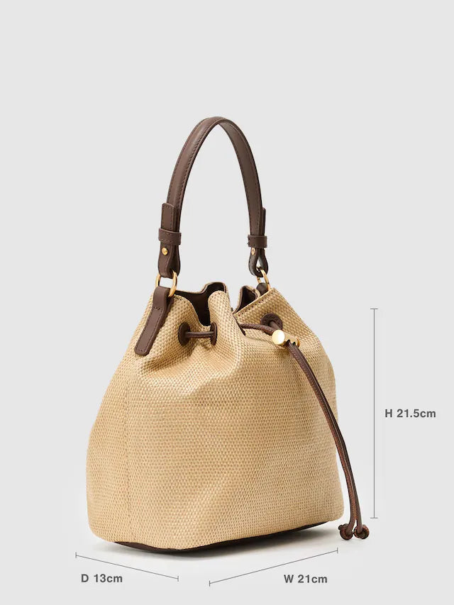 Natural Evie Raffia-Effect Drawcord Bucket Bag