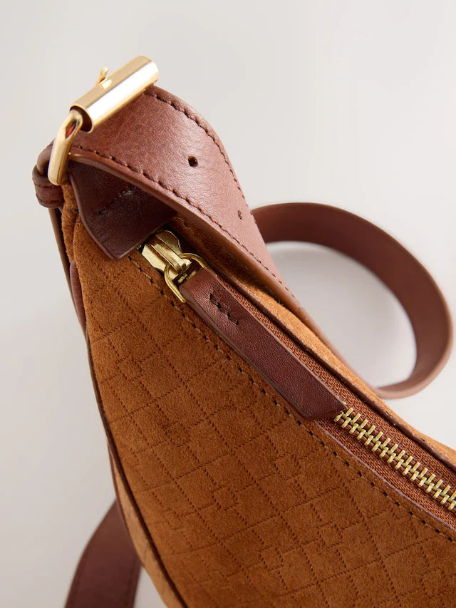 Tan Brown Leather Embossed Cross Body Bag