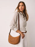 Tan Brown Leather Embossed Cross Body Bag